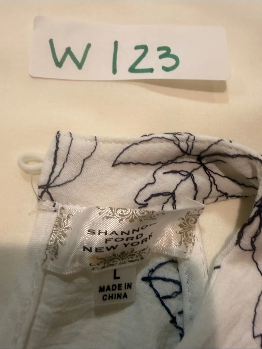 White Face Mask with Navy Floral Outline